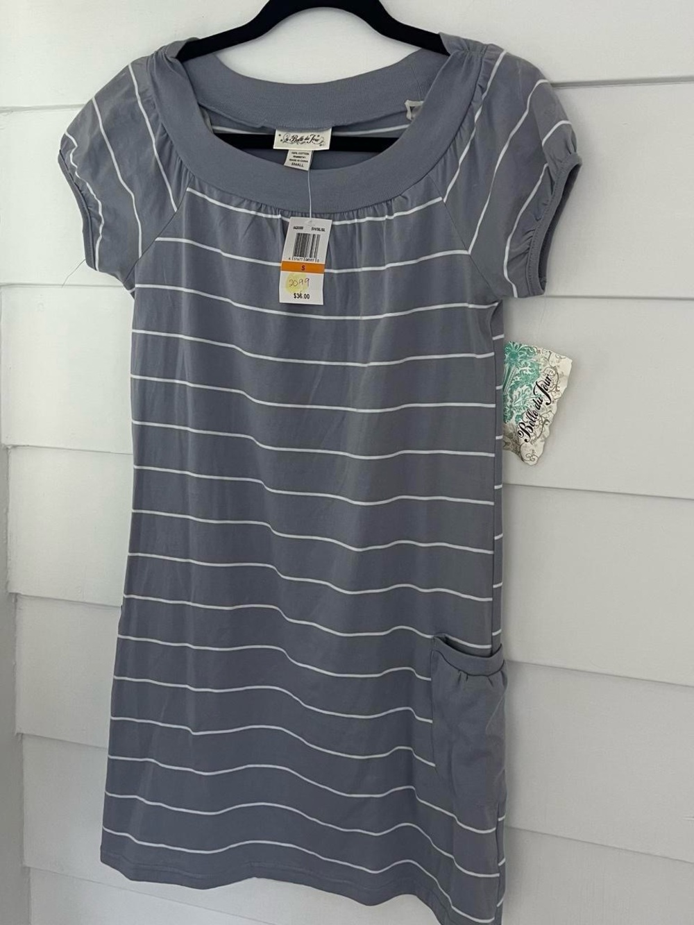Y2K NWT Striped Scoop-Neck Short Sleeve Babydoll Pocketed Dress